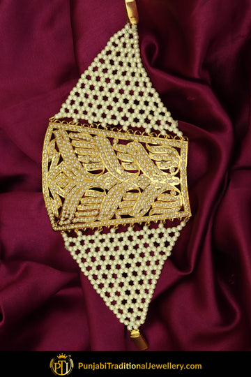 Gold Finished Pearl Jadau Bracelet | Punjabi Traditional Jewellery Exclusive